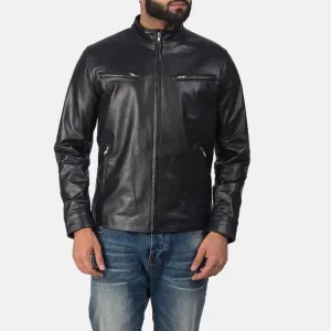 Plain Black Leather Biker Jacket