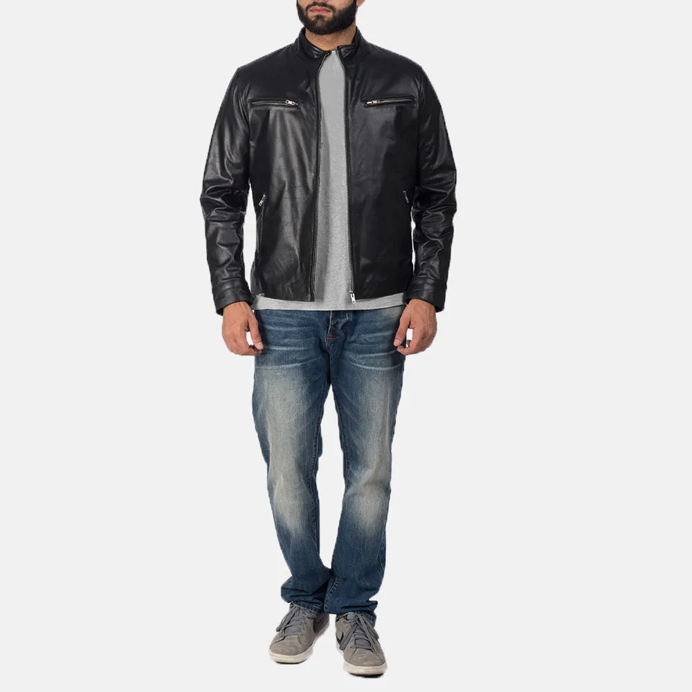 Plain Black Leather Biker Jacket