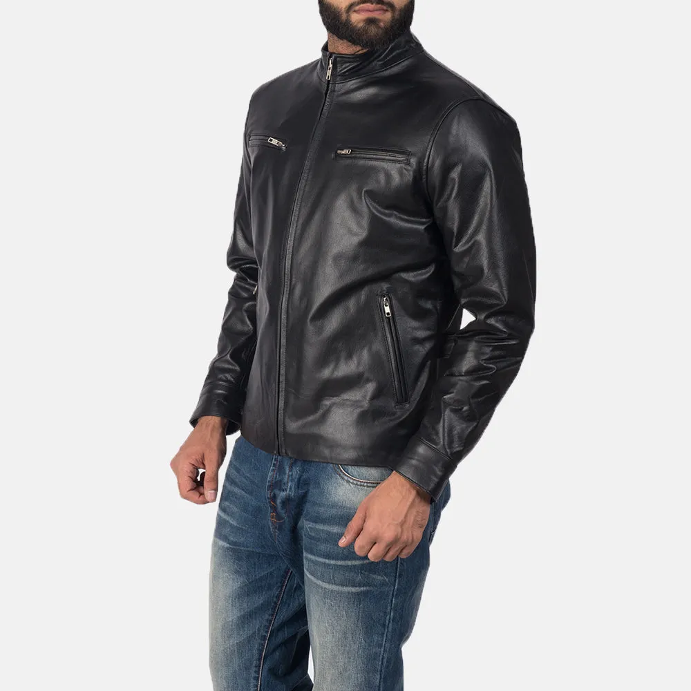 Plain Black Leather Biker Jacket