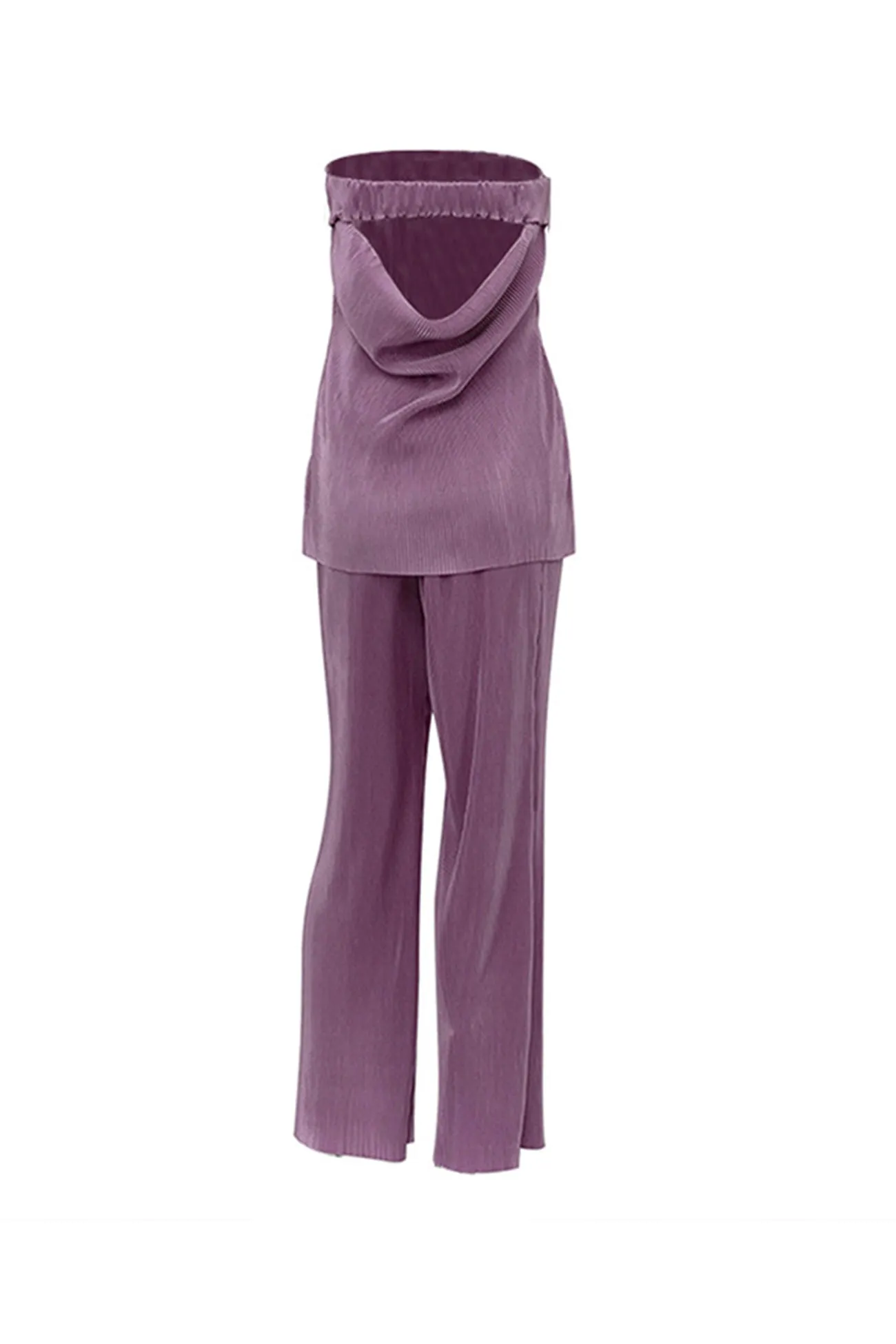 Pleated Backless Strapless Tops Long Pant Set