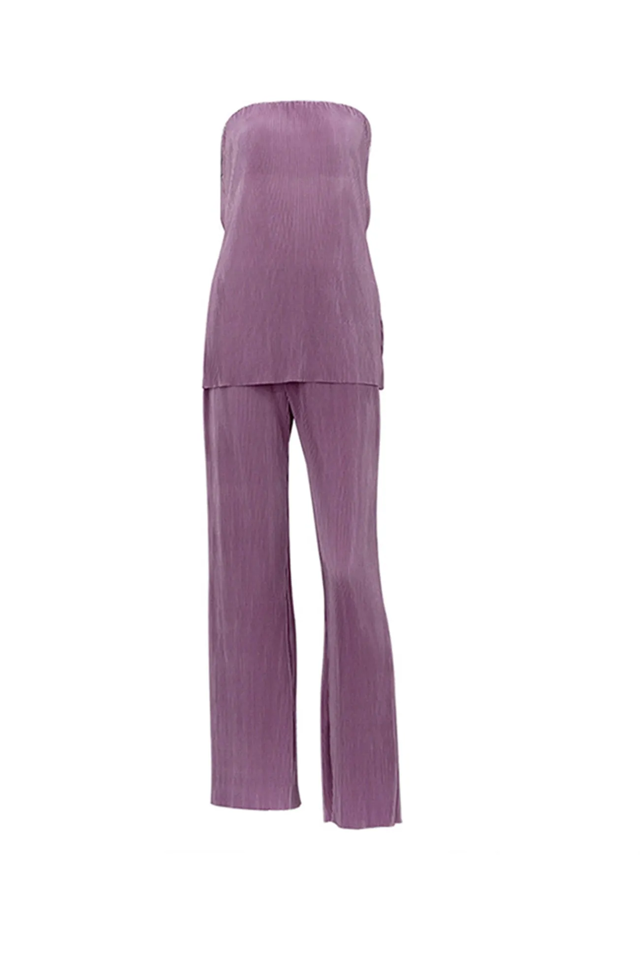 Pleated Backless Strapless Tops Long Pant Set