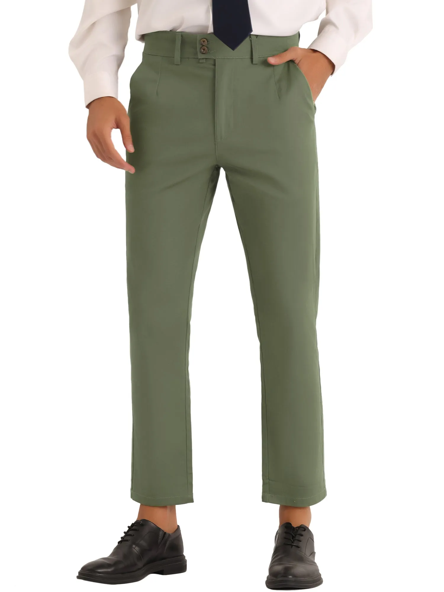 Pleated Front Dress Pants for Men's Solid Color High Waist Business Trousers