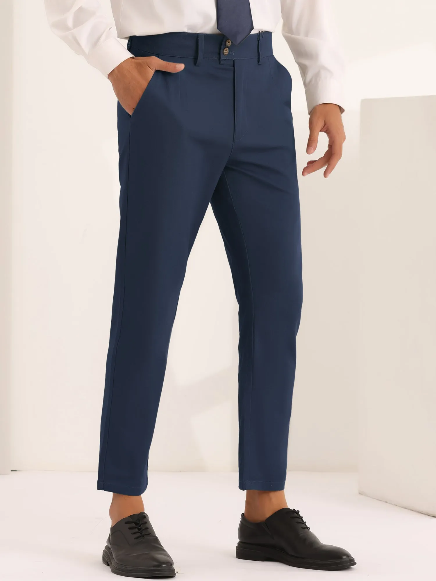 Pleated Front Dress Pants for Men's Solid Color High Waist Business Trousers