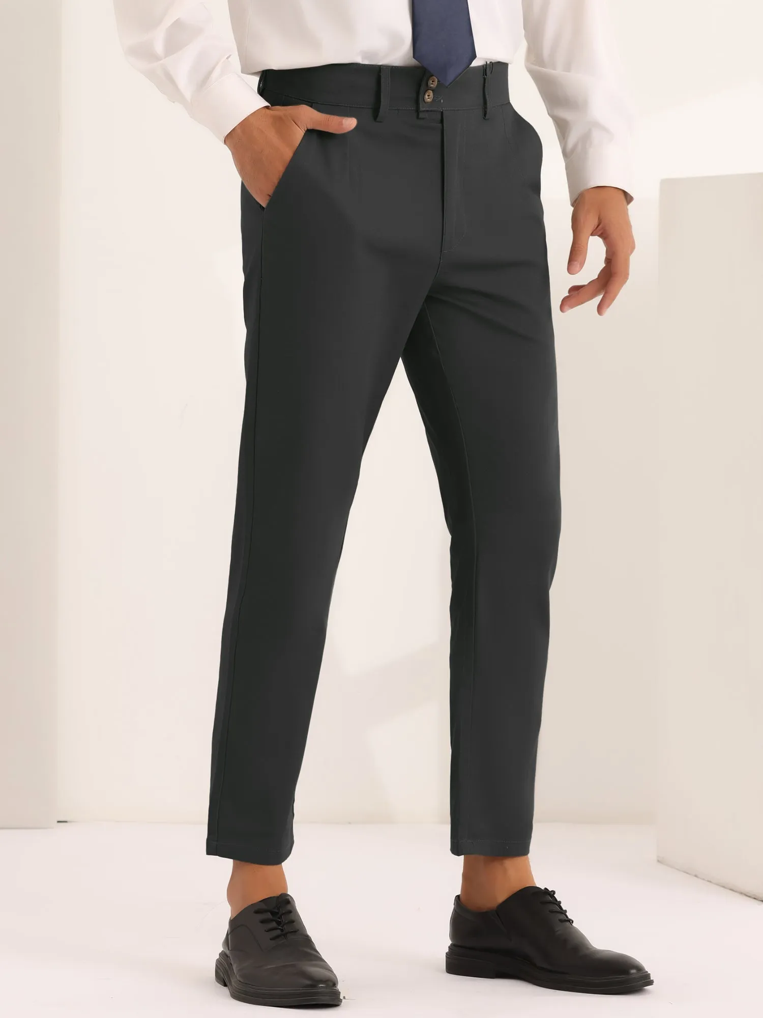 Pleated Front Dress Pants for Men's Solid Color High Waist Business Trousers
