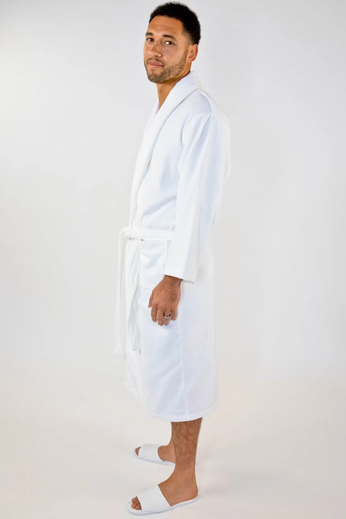 Plush Shawl Collar Bath Robe White