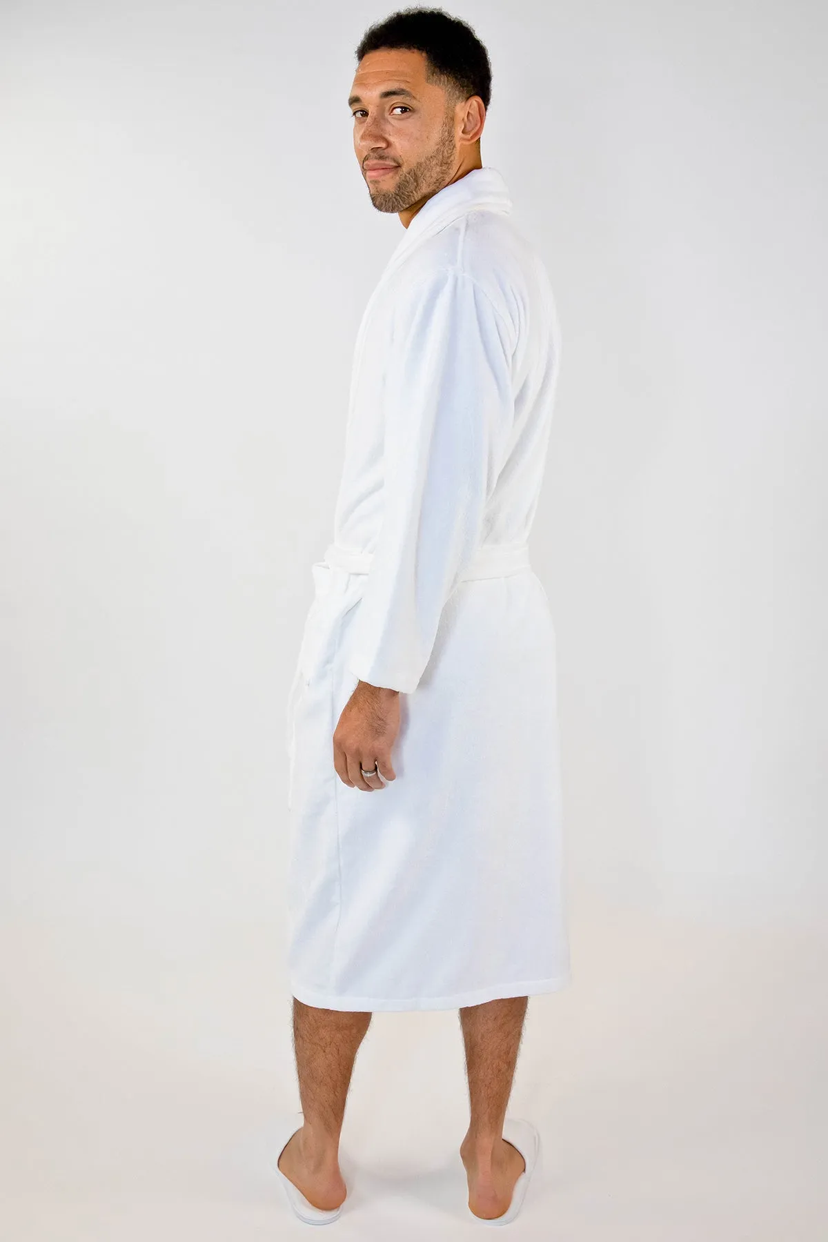 Plush Shawl Collar Bath Robe White