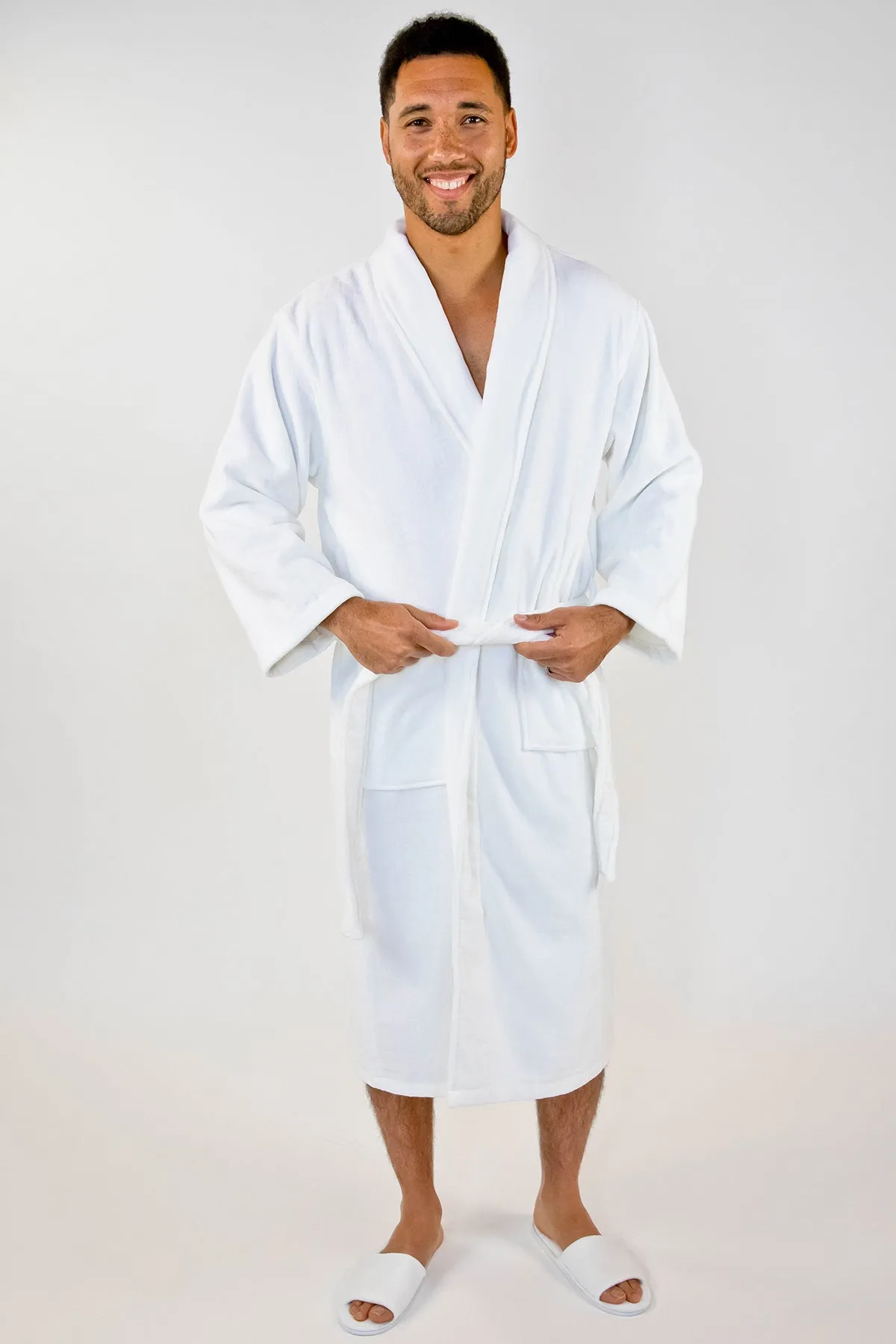 Plush Shawl Collar Bath Robe White
