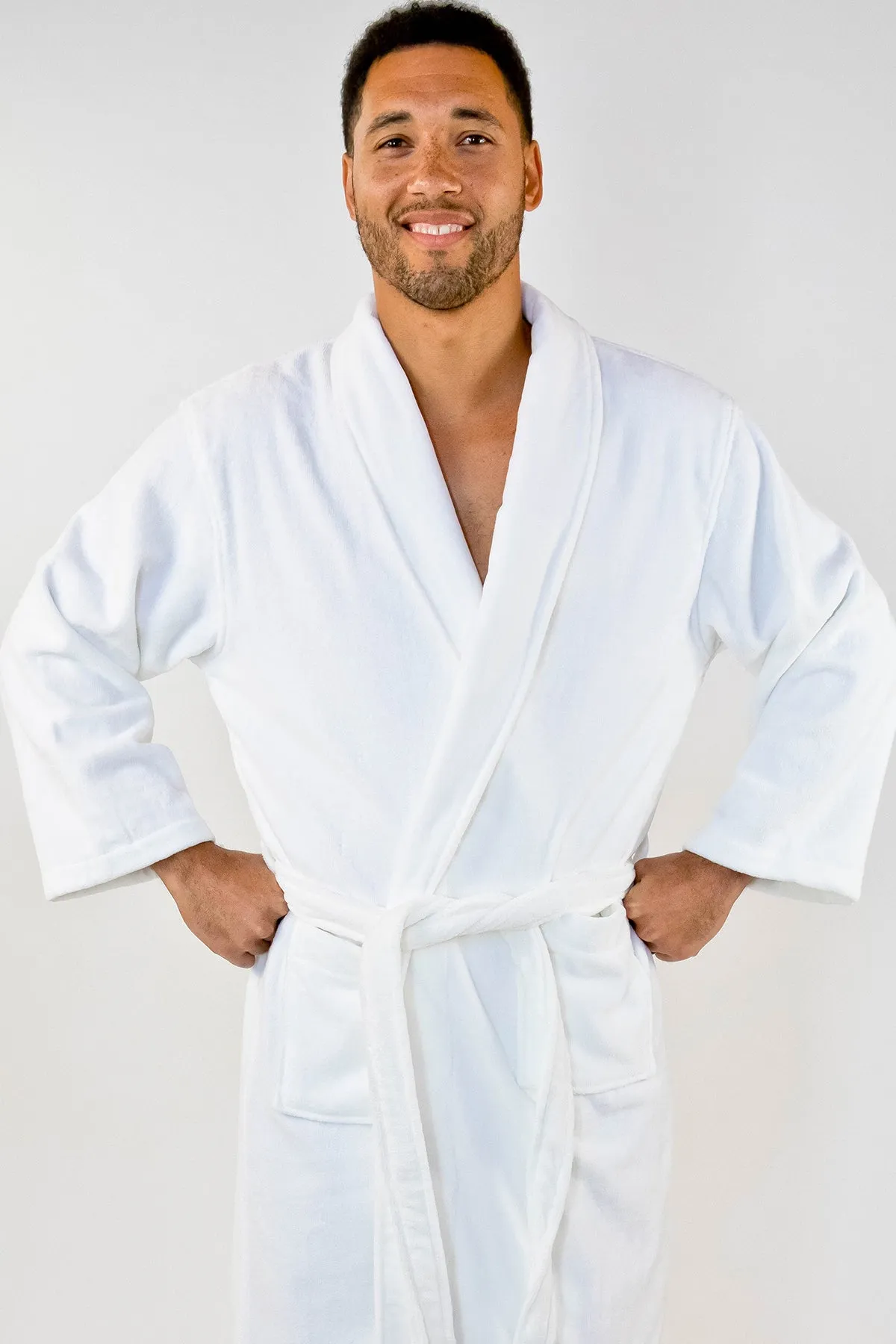 Plush Shawl Collar Bath Robe White