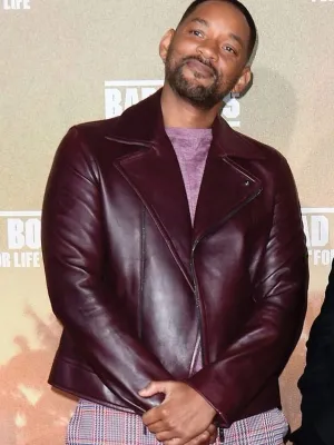 Premier Burgundy Leather Jacket Worn By Will Smith | Will Smith Premier Burgundy Leather Jacket