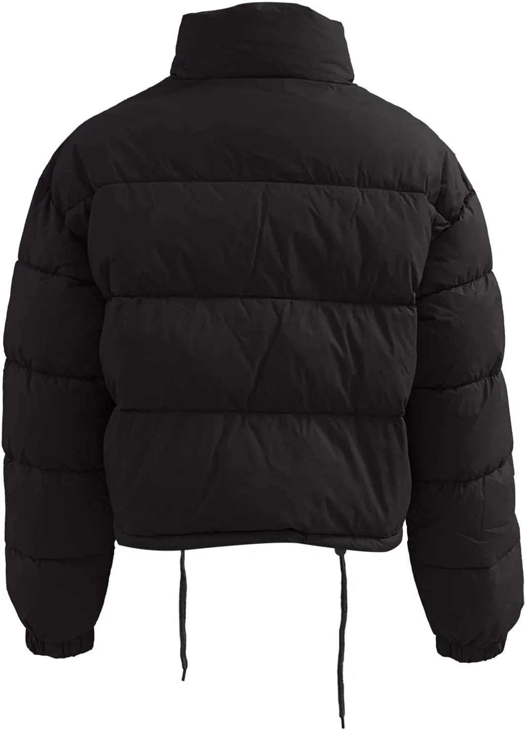 Puffer Jacket for Women Long Sleeve High Neck Full Zip Up Plain Short Down Coat Stand-up Collar Drawstring Autumn Windproof