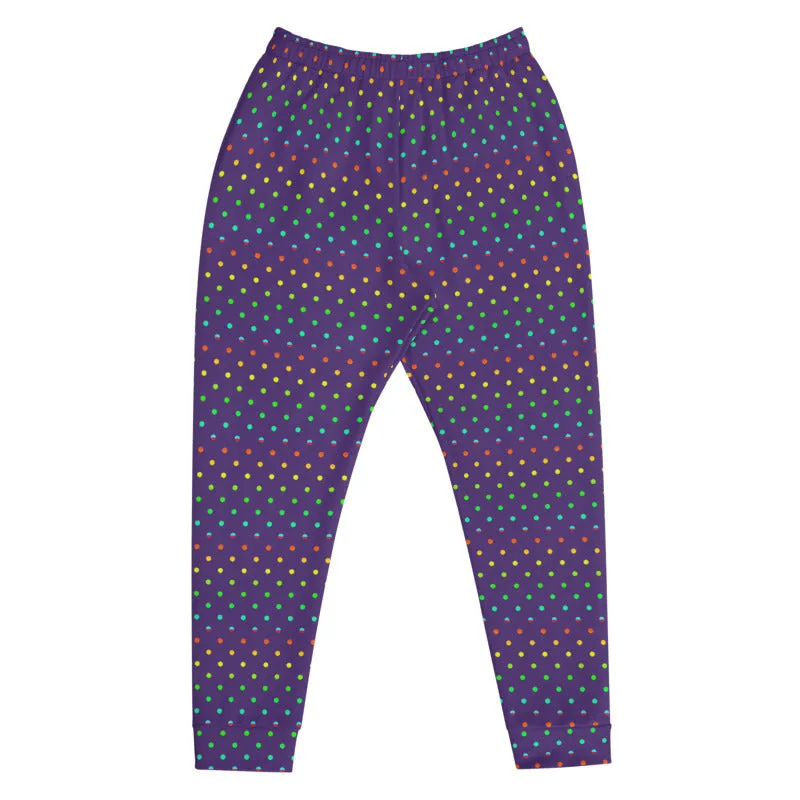 Purple Abstract Men's Joggers, Purple Rainbow Polka Dots Print Designer Men's Joggers-Made in USA/Mexico/ EU (US Size: XS-3XL)