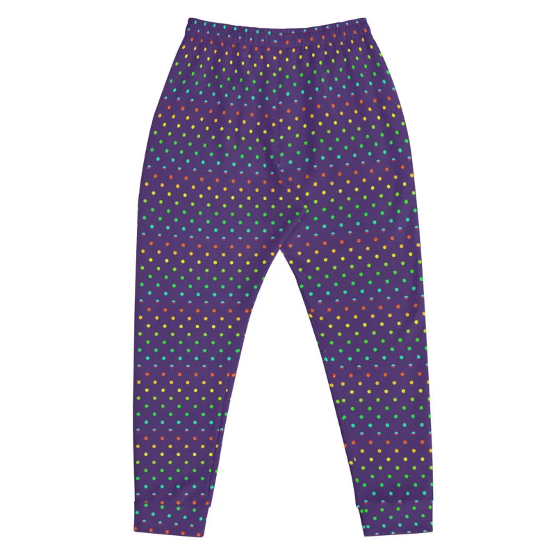 Purple Abstract Men's Joggers, Purple Rainbow Polka Dots Print Designer Men's Joggers-Made in USA/Mexico/ EU (US Size: XS-3XL)