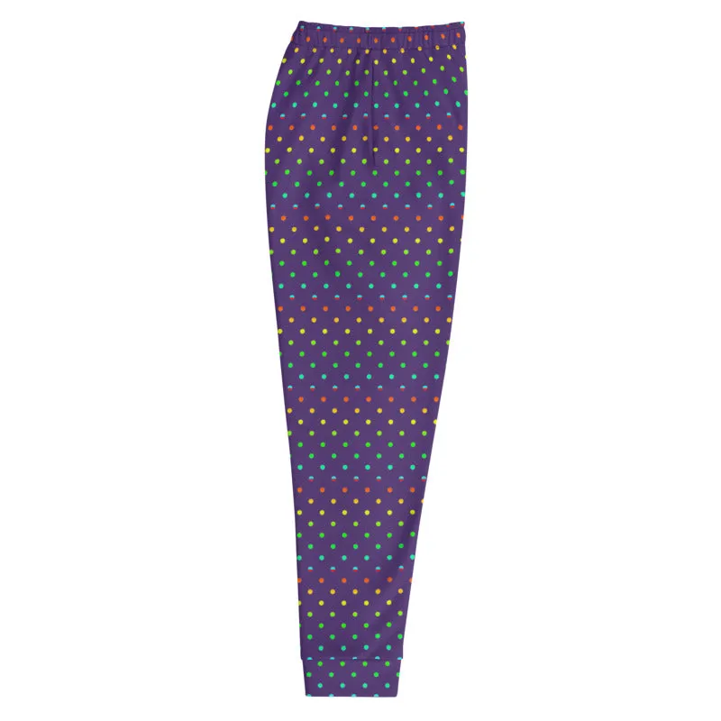 Purple Abstract Men's Joggers, Purple Rainbow Polka Dots Print Designer Men's Joggers-Made in USA/Mexico/ EU (US Size: XS-3XL)
