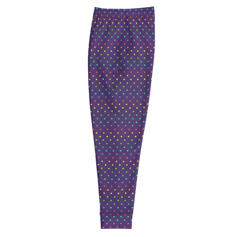 Purple Abstract Men's Joggers, Purple Rainbow Polka Dots Print Designer Men's Joggers-Made in USA/Mexico/ EU (US Size: XS-3XL)