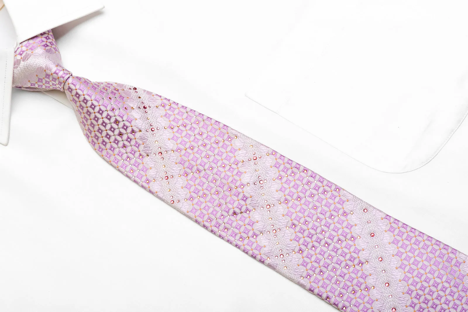 Purple Geometric On Mauve Rhinestone Necktie With Silver Sparkles