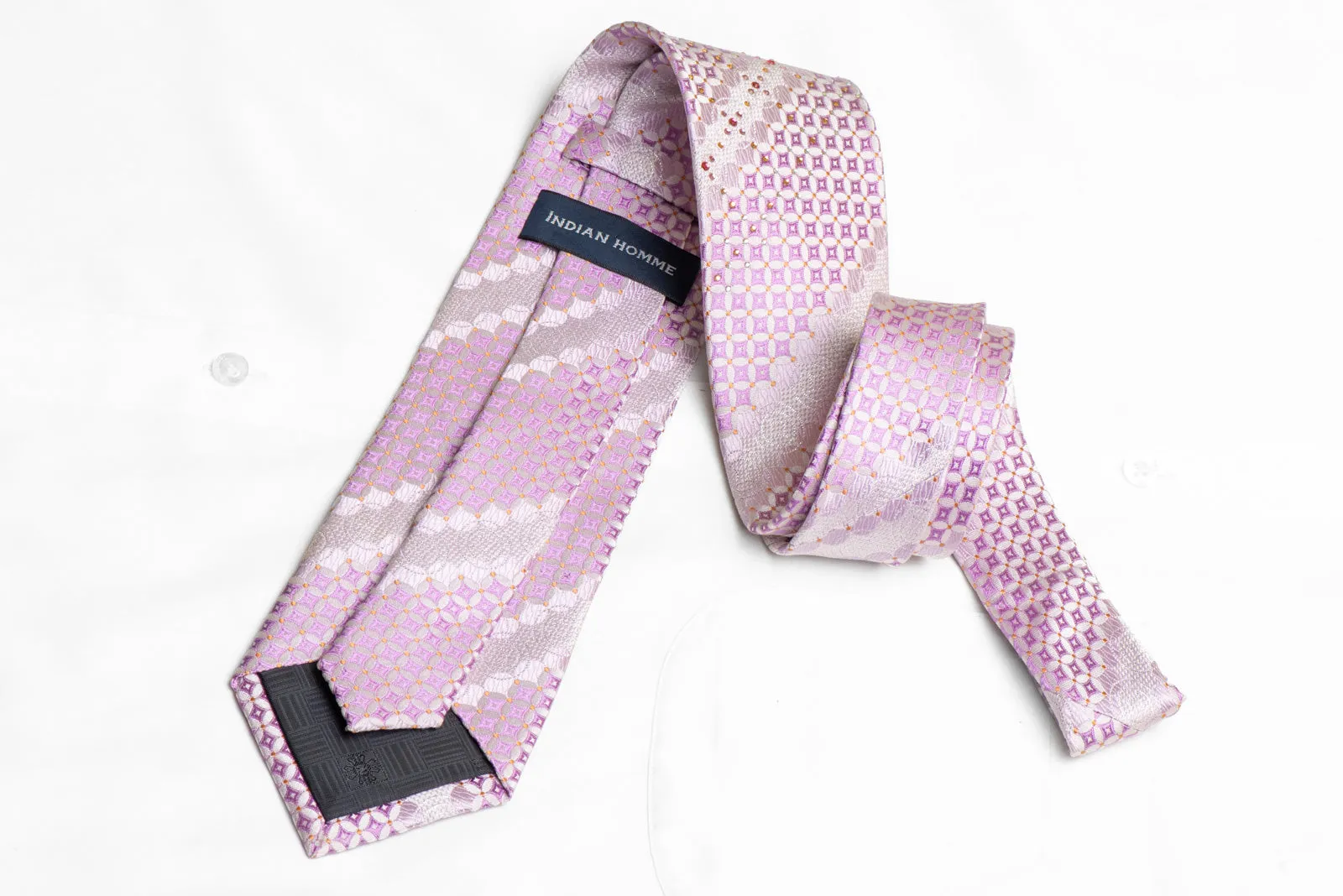 Purple Geometric On Mauve Rhinestone Necktie With Silver Sparkles