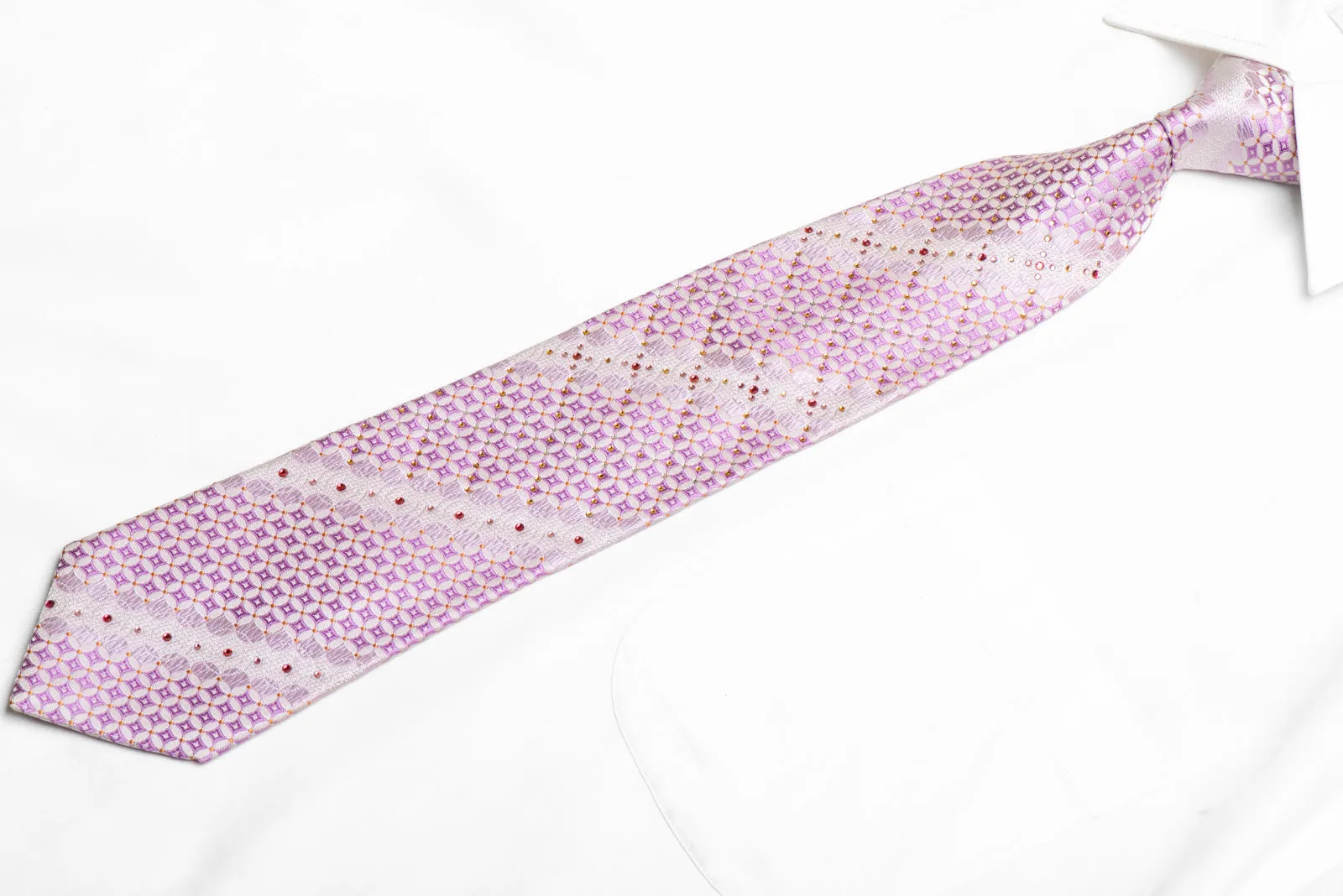 Purple Geometric On Mauve Rhinestone Necktie With Silver Sparkles