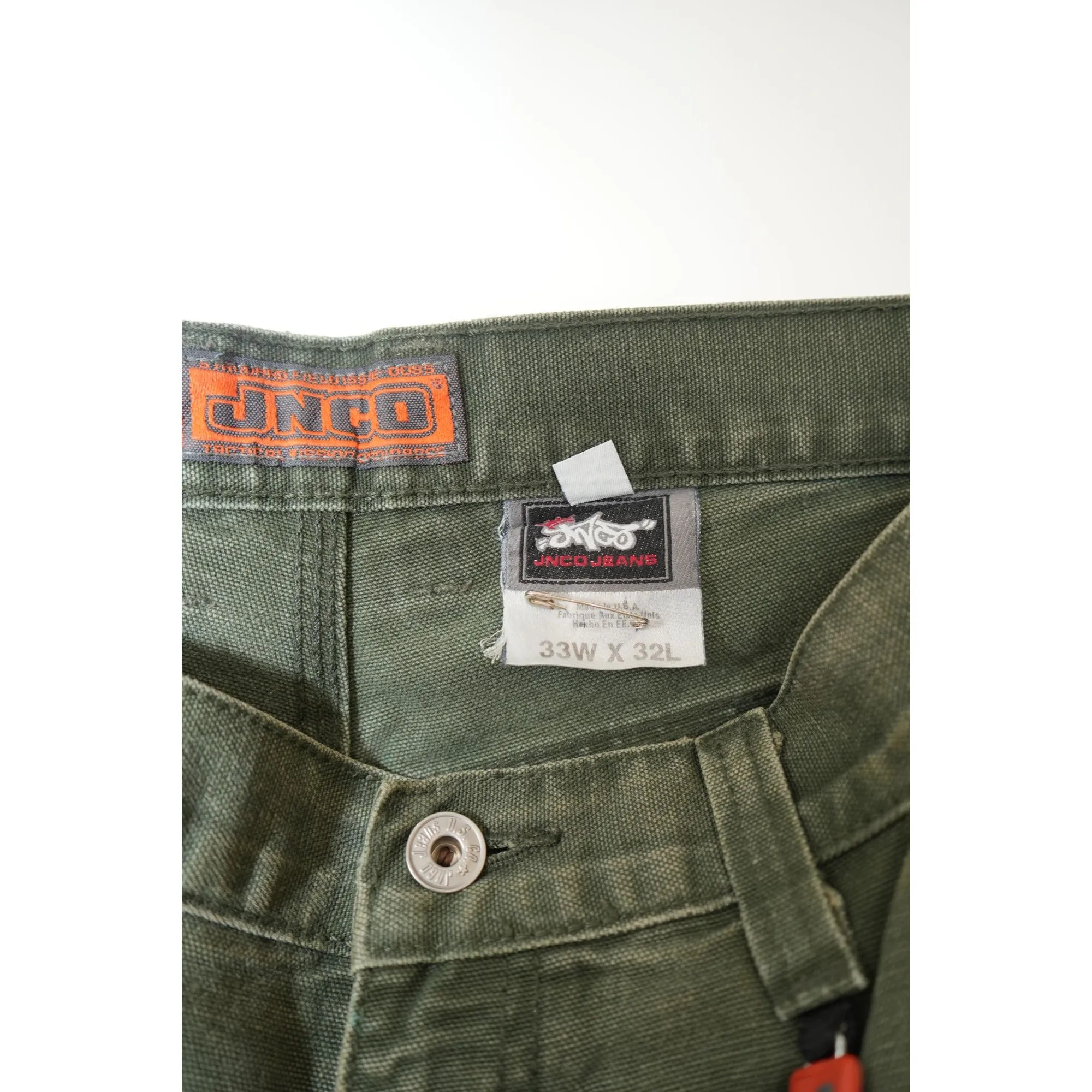 "Retail" Vintage JNCO Jeans Straight Leg Cargo Pants Olive Green W32 Men's