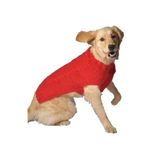 Red Cable Knit Wool Dog Sweater