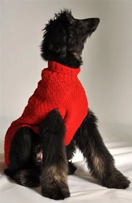 Red Cable Knit Wool Dog Sweater
