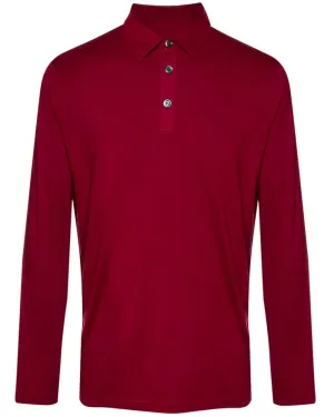 Red Cotton Silk Blend Long Sleeve Polo