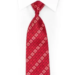 Red Geometric On Burgundy Rhinestone Silk Necktie