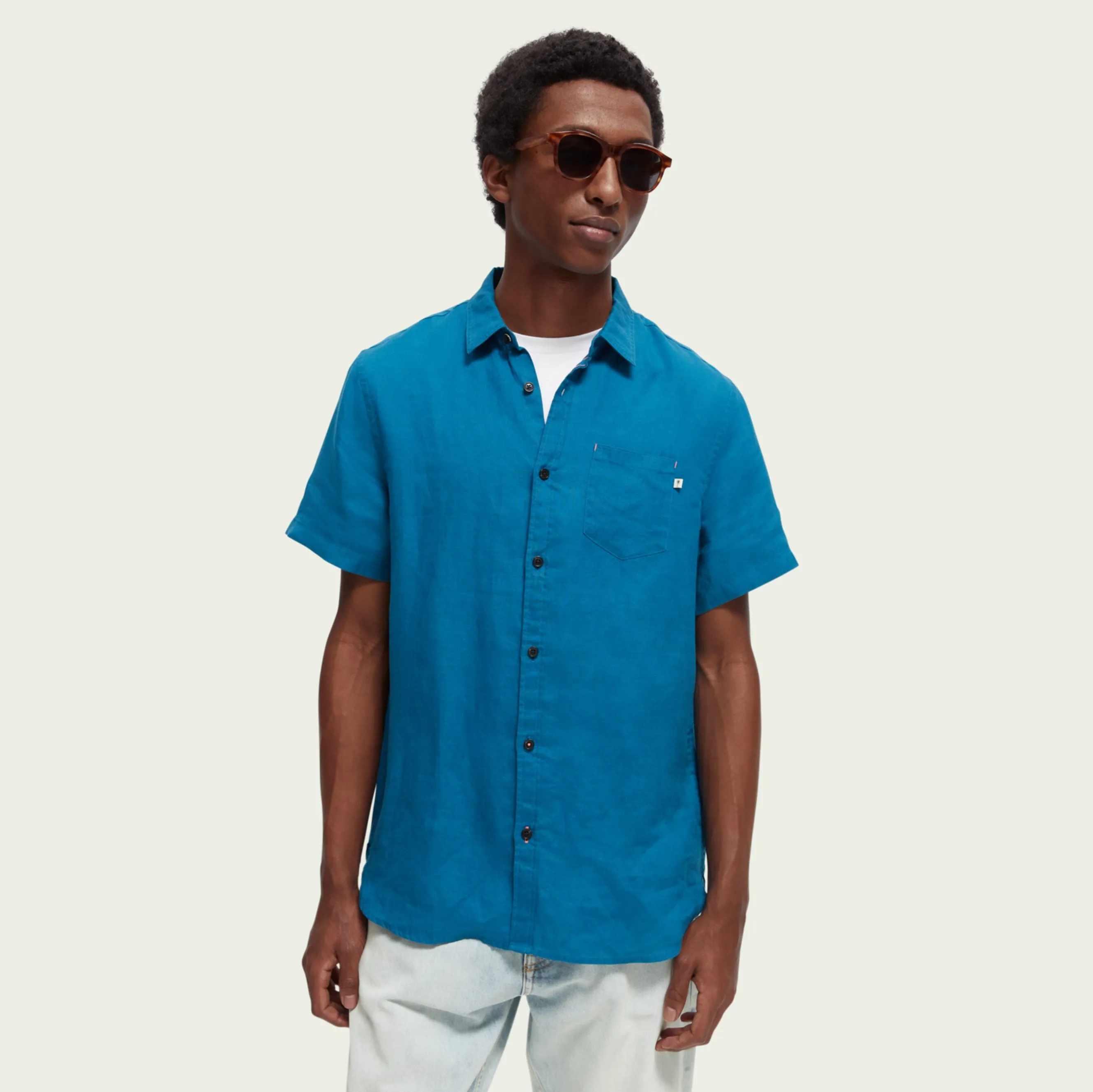 Regular Fit Linen Short Sleeve Shirt (Midnight Muse)