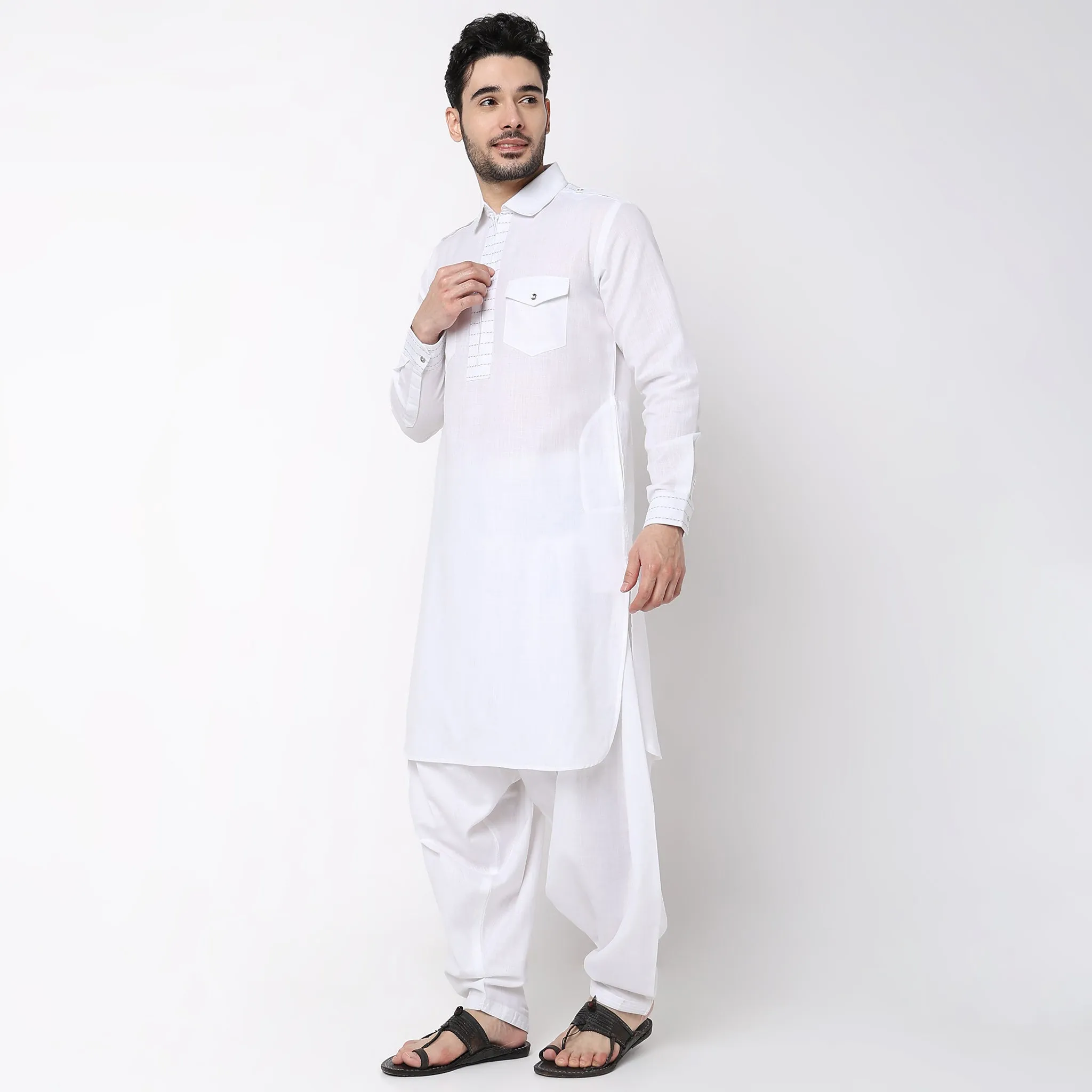 Regular Fit Solid Pathani Set