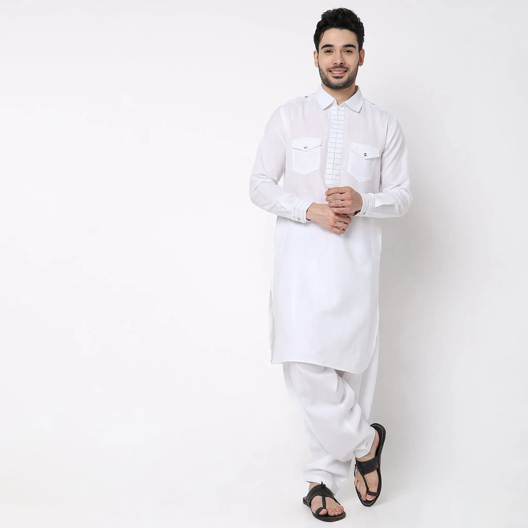 Regular Fit Solid Pathani Set