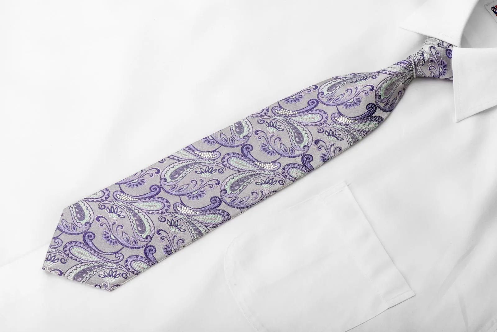 Renoma Men's Crystal Rhinestone Necktie Paisley On Mauve With Sparkles