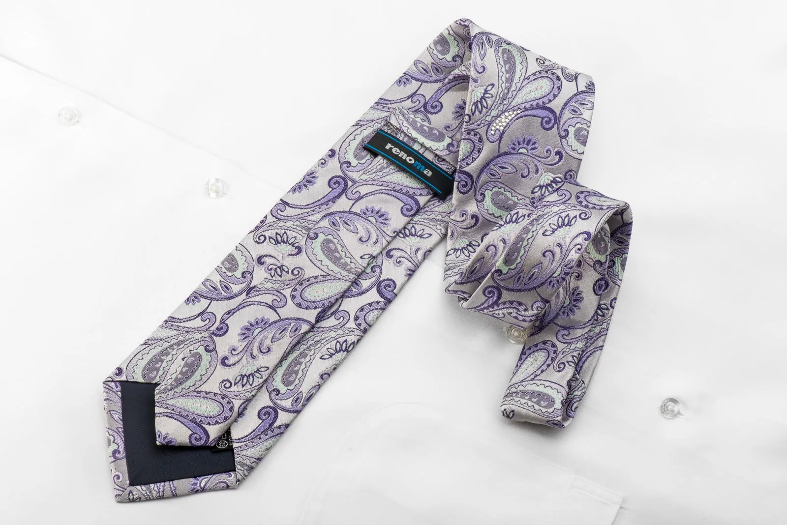 Renoma Men's Crystal Rhinestone Necktie Paisley On Mauve With Sparkles