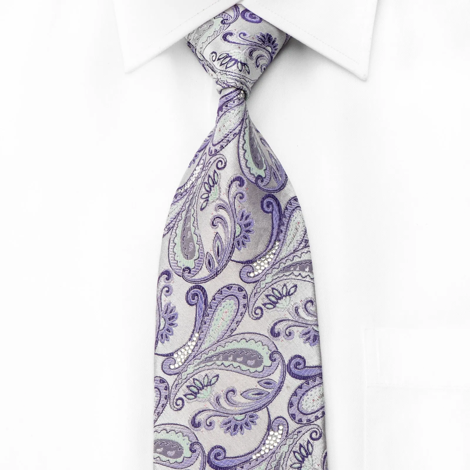 Renoma Men's Crystal Rhinestone Necktie Paisley On Mauve With Sparkles