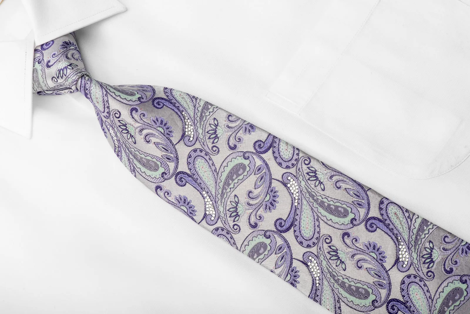Renoma Men's Crystal Rhinestone Necktie Paisley On Mauve With Sparkles