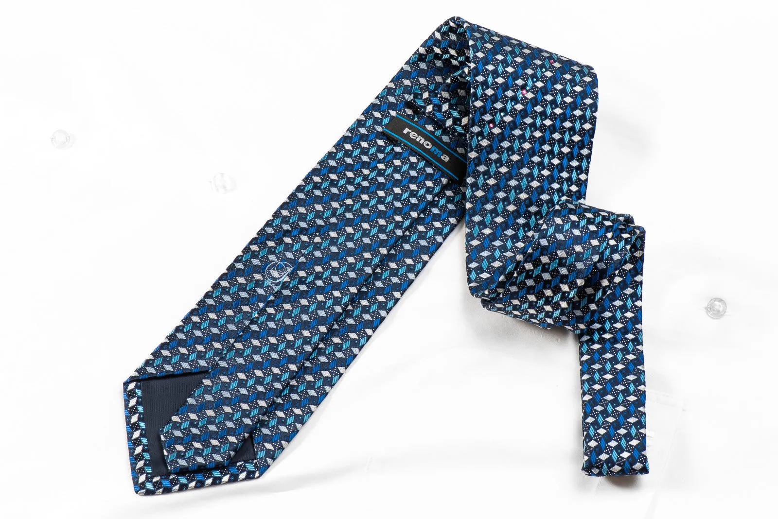 Renoma Men's Rhinestone Tie Geometric On Navy With Silver Sparkles