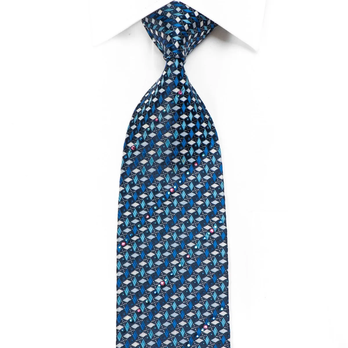 Renoma Men's Rhinestone Tie Geometric On Navy With Silver Sparkles