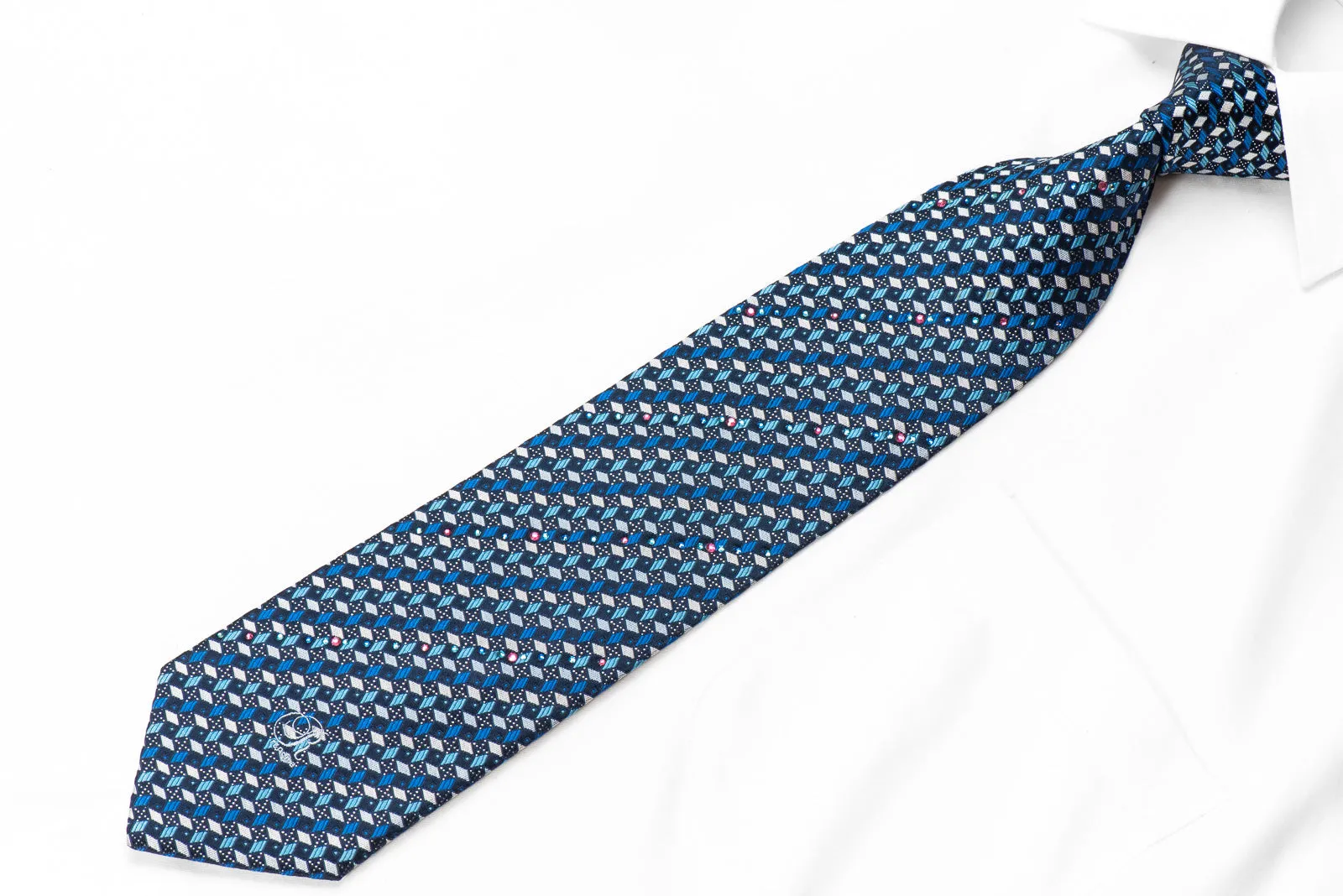 Renoma Men's Rhinestone Tie Geometric On Navy With Silver Sparkles