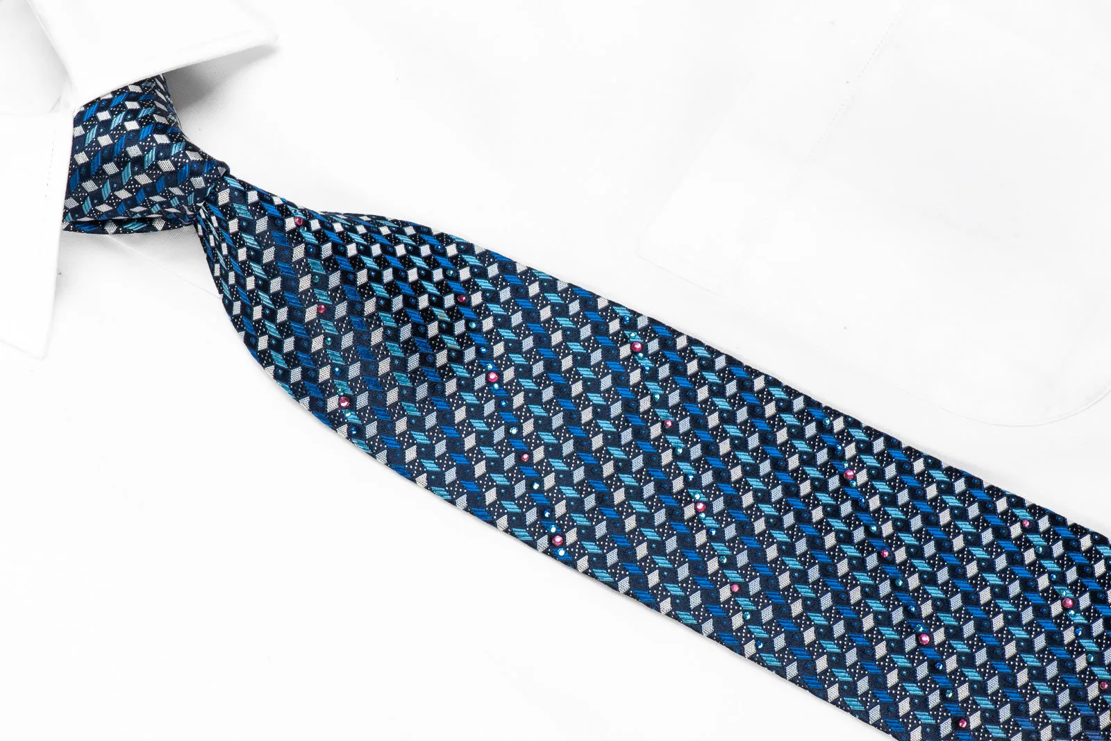 Renoma Men's Rhinestone Tie Geometric On Navy With Silver Sparkles