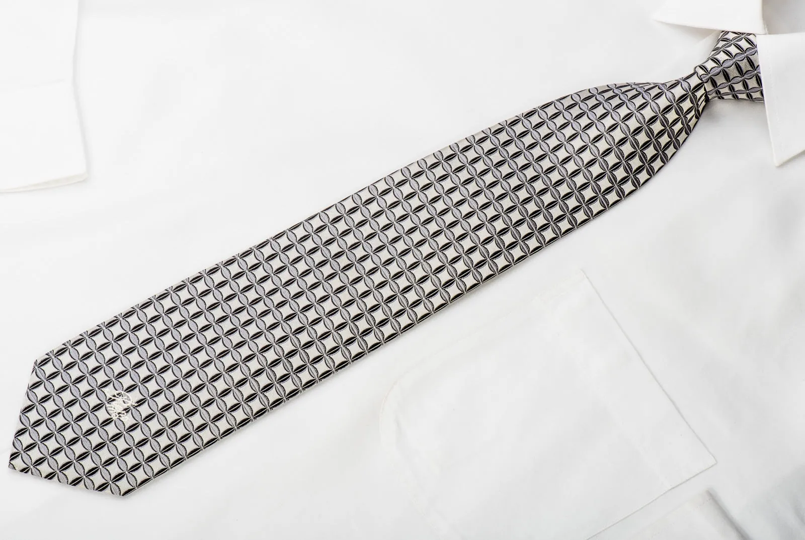 Renoma Men's Silk Necktie Trellis On Silver