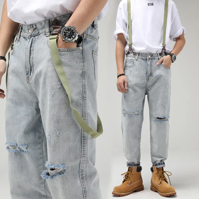 Retro Jeans Men Loose Straight Leg Overalls Overalls