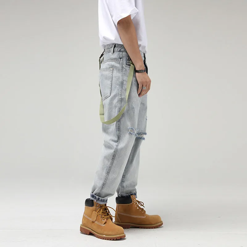 Retro Jeans Men Loose Straight Leg Overalls Overalls