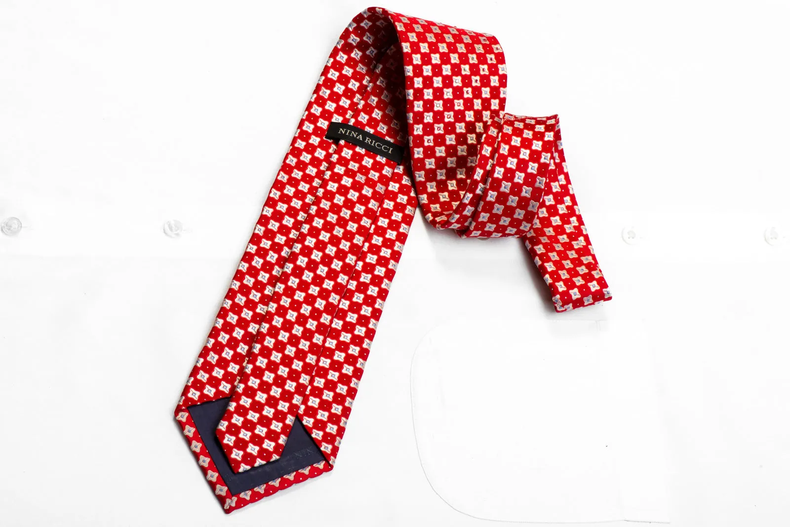Rhinestone Silk Necktie Silver Red Checkered With Sparkles