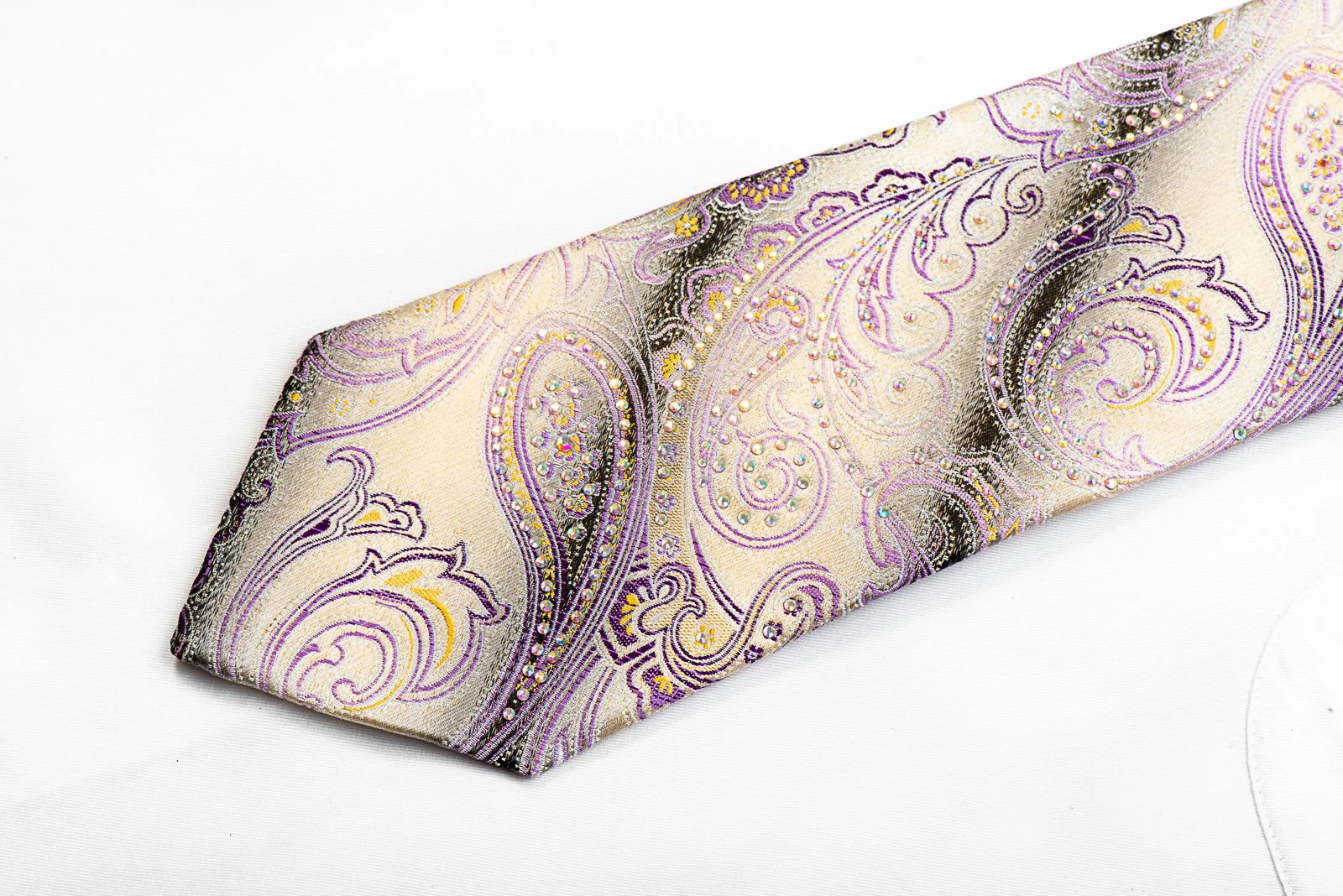 Roberta di Camerino Rhinestone Necktie Paisley On Silver With Sparkles