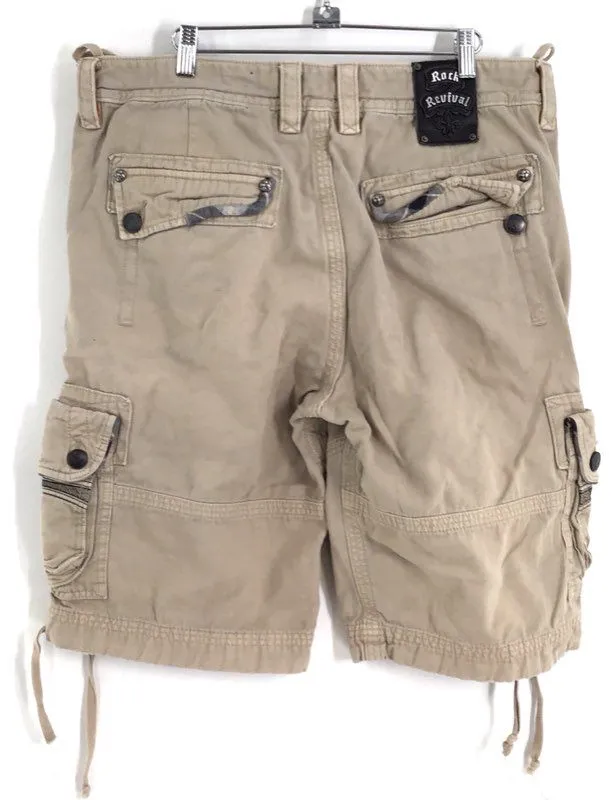 Rock Revival Men's Beige Cotton Cargo Shorts - Size 38