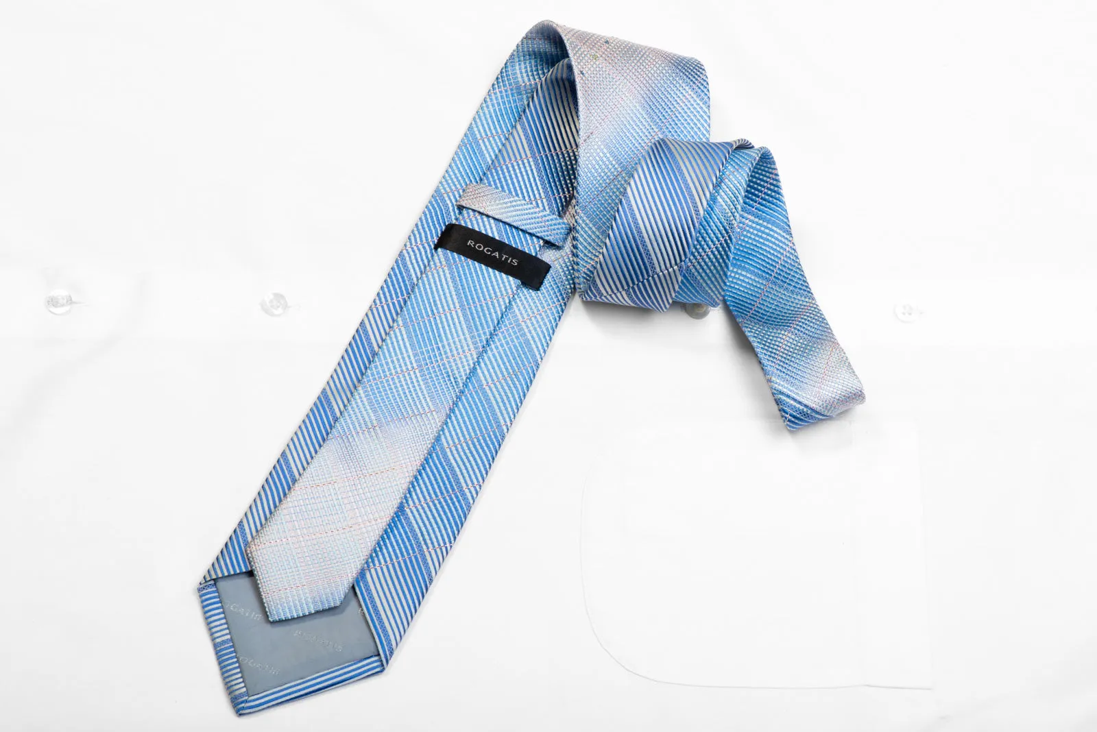 Rogatis Rhinestone Silk Necktie Blue Stripy With Sparkles