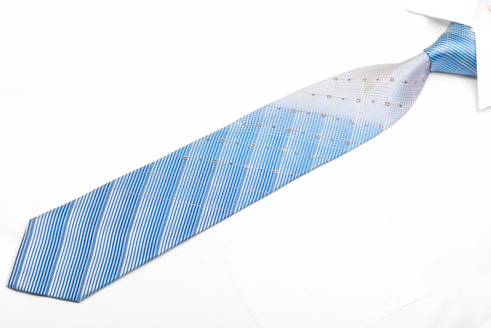 Rogatis Rhinestone Silk Necktie Blue Stripy With Sparkles