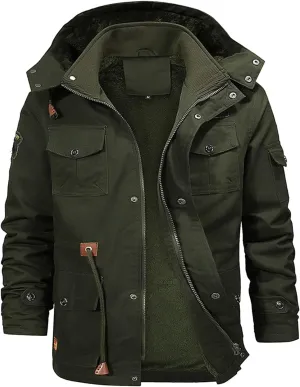 RTRDE Mens Coat Winter Jacket Military Tactial Fleece Lined Thick Work Coats Warm Cargo Hooded Jackets Coat, XL-4XL
