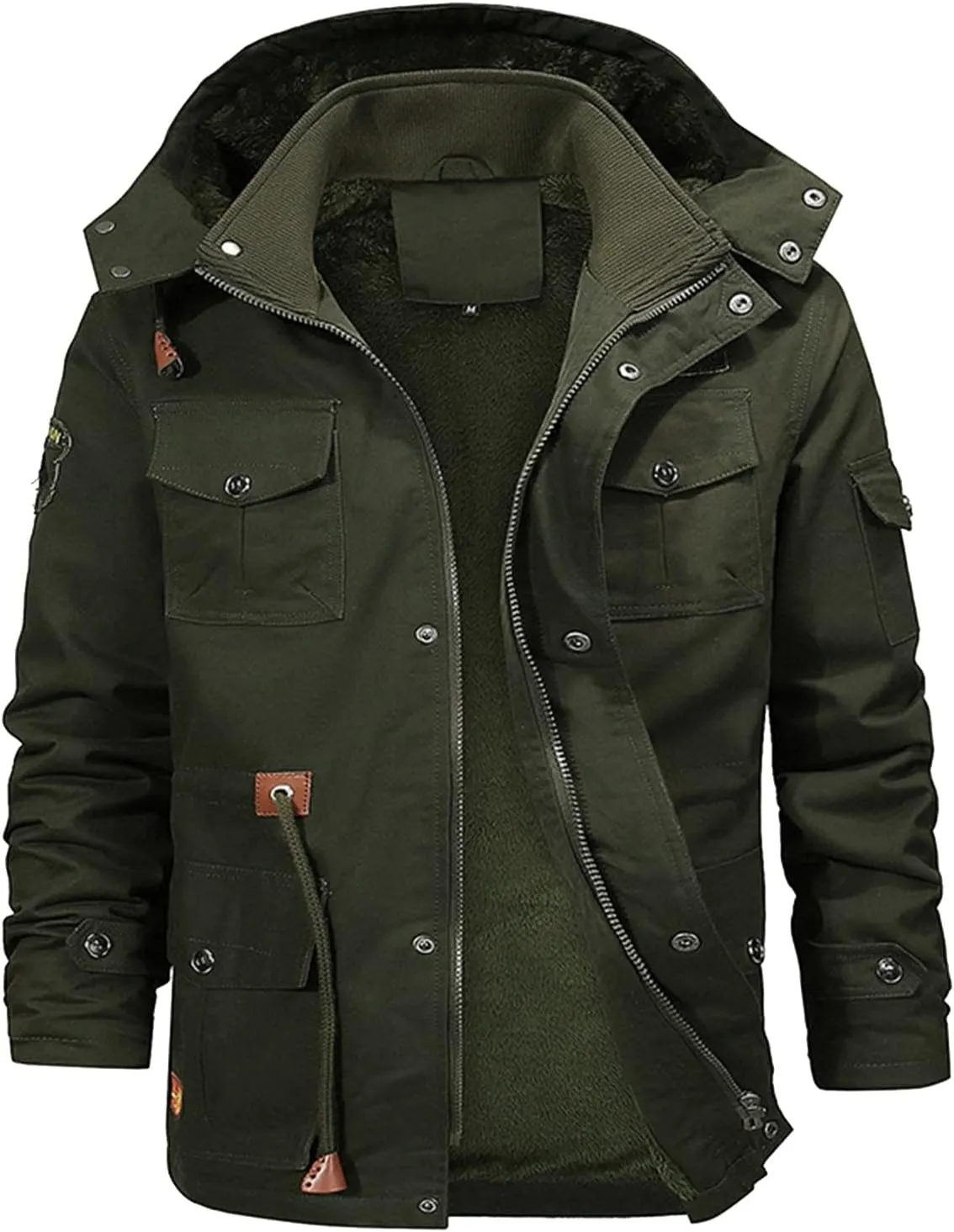 RTRDE Mens Coat Winter Jacket Military Tactial Fleece Lined Thick Work Coats Warm Cargo Hooded Jackets Coat, XL-4XL