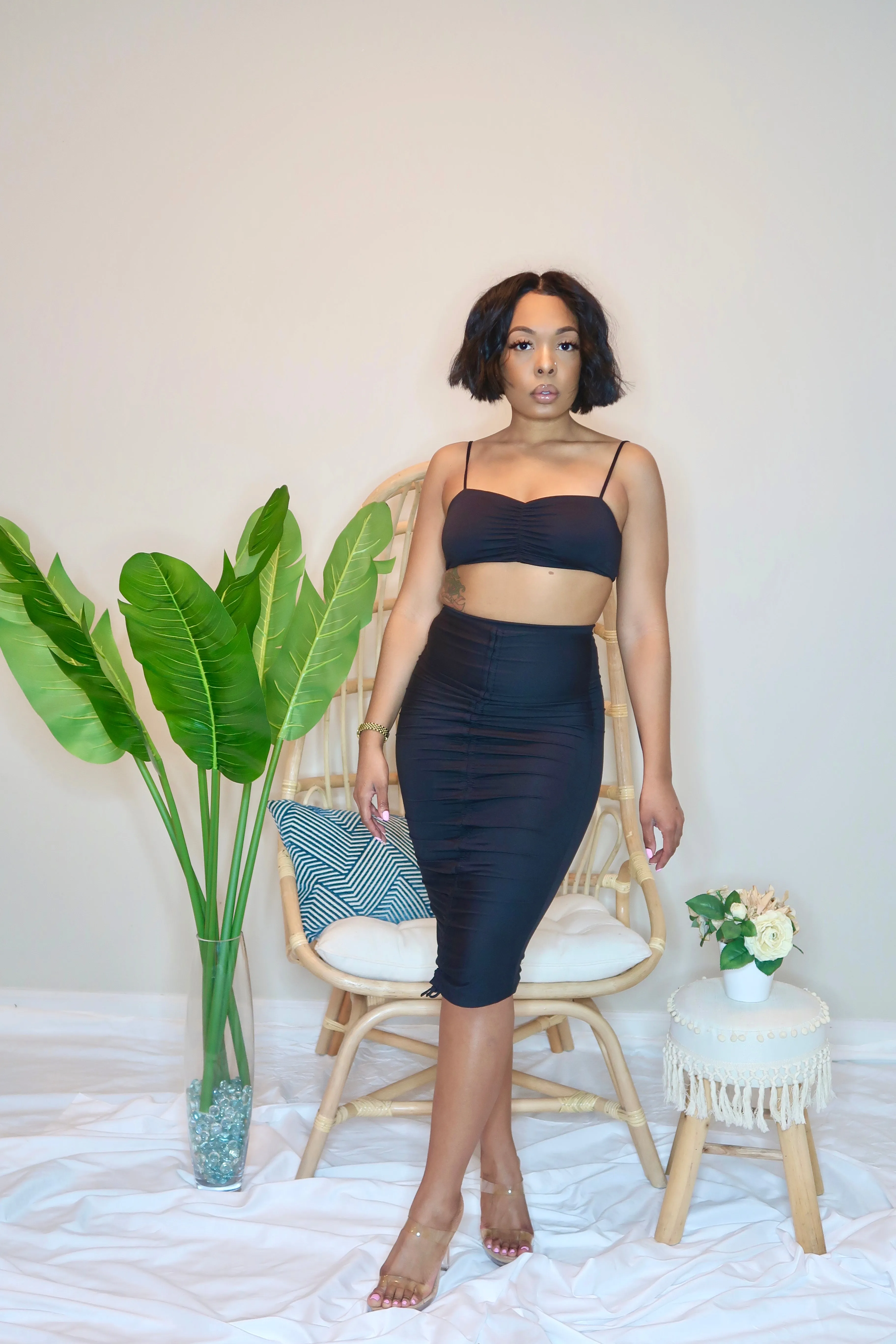 Ruched and Ready Skirt Set-Black