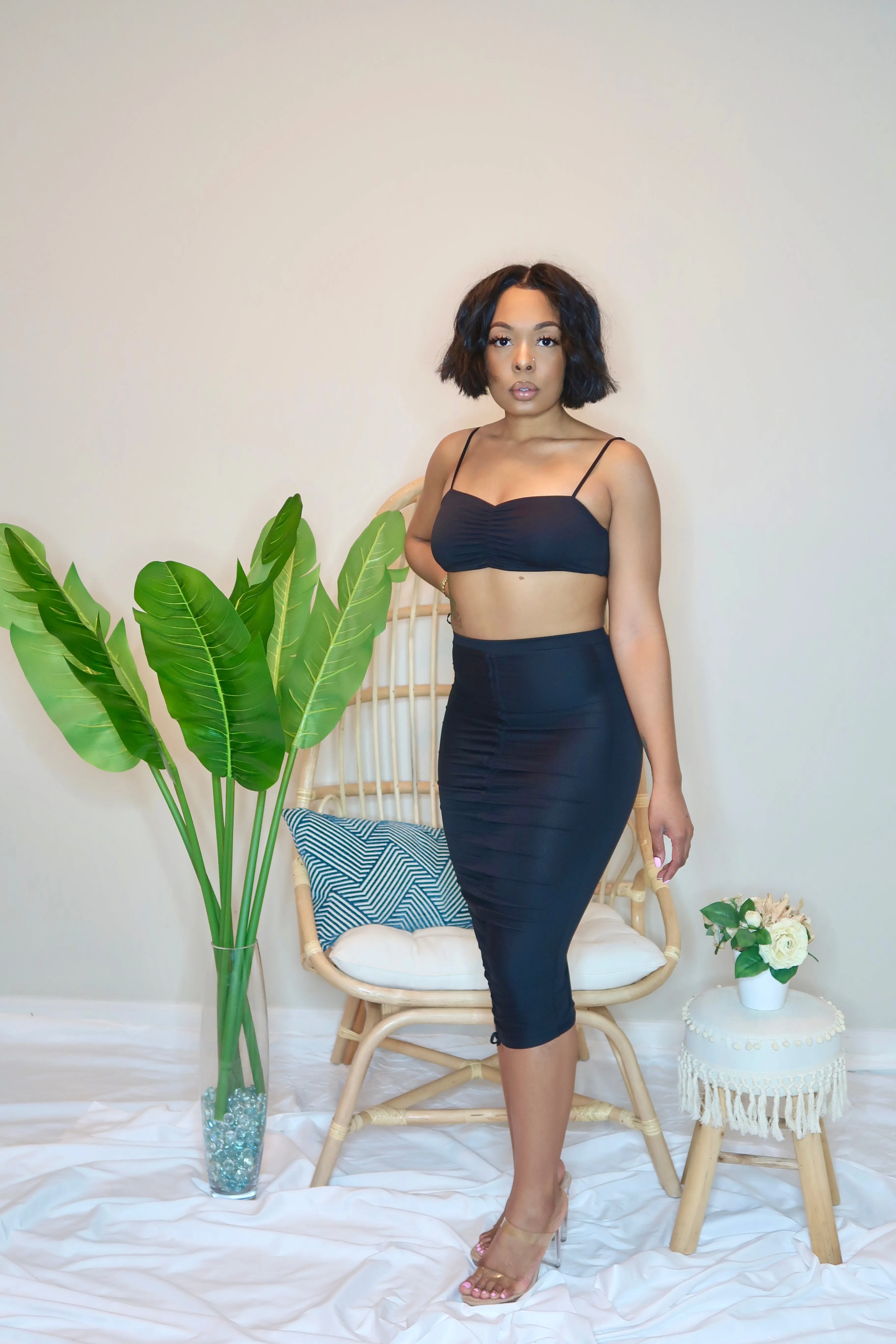 Ruched and Ready Skirt Set-Black