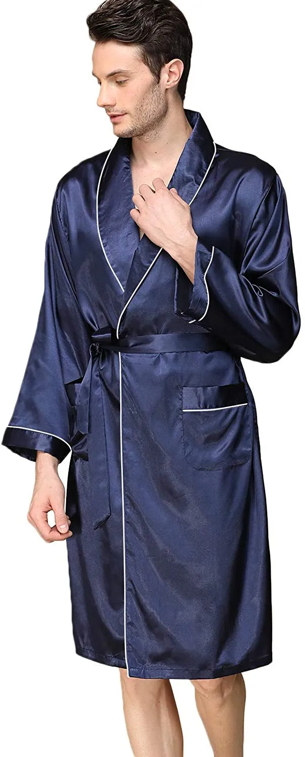 Satin Silk Spa Long Sleeve Kimono Robe